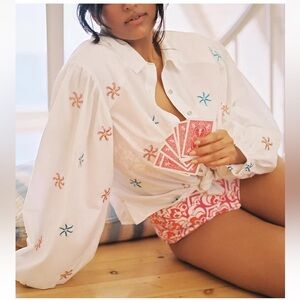 Maeve x Anthropologie Embroidered Starfish White Sequin Ocean Button size xs NWT